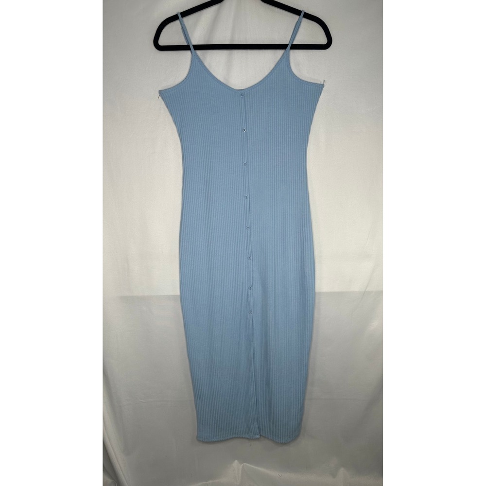 Bodycon Streetwear Society Ribbed Button Front Midi Dress Blue Y2K Sz XL